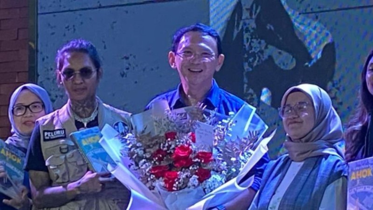 Basuki Tjahaja Purnama atau Ahok dalam acara "Ahok is Back" di Jakarta Selatan, Kamis (8/2/2024). ANTARA/Luthfia Miranda Putri