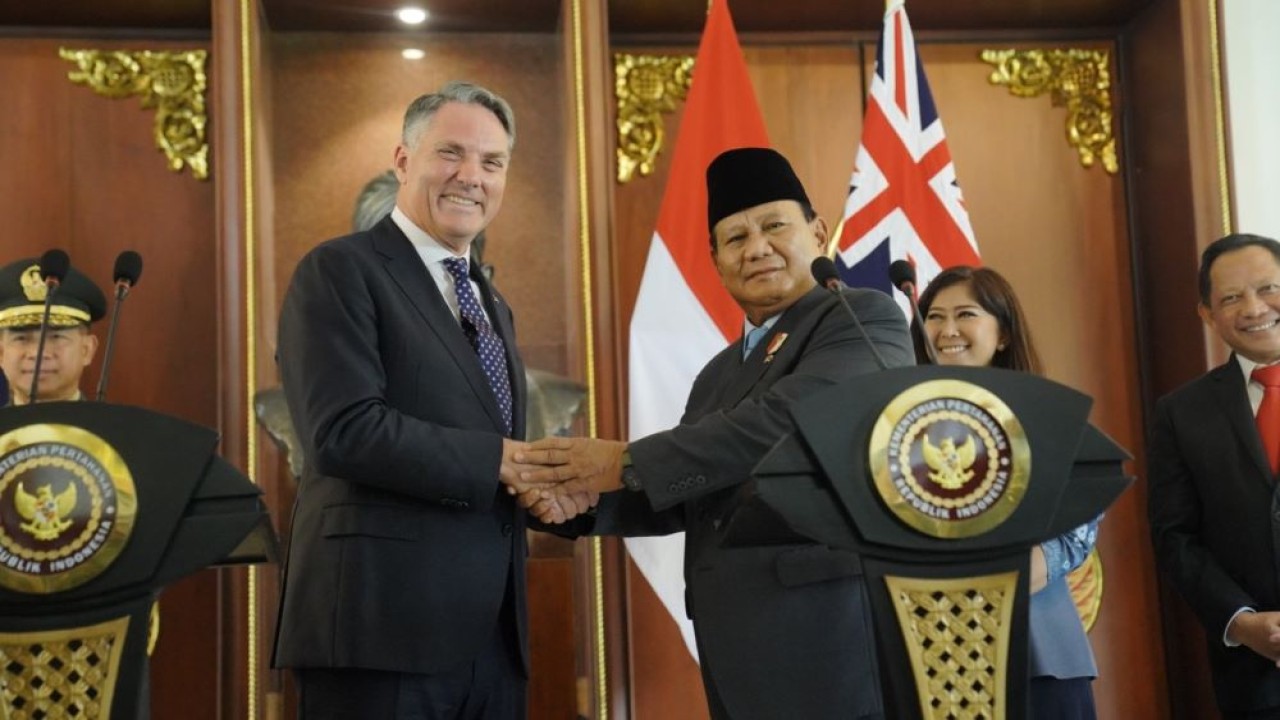 Menteri Pertahana Prabowo Subianto menerima Wakil Perdana Menteri dan Menteri Pertahanan Australia Richard Marles di kantor Kementerian Pertahanan Republik Indonesia, Jl Medan Merdeka Barat, Jakarta Pusat, Jumat (23/2/2024). (Foto: Istimewa)