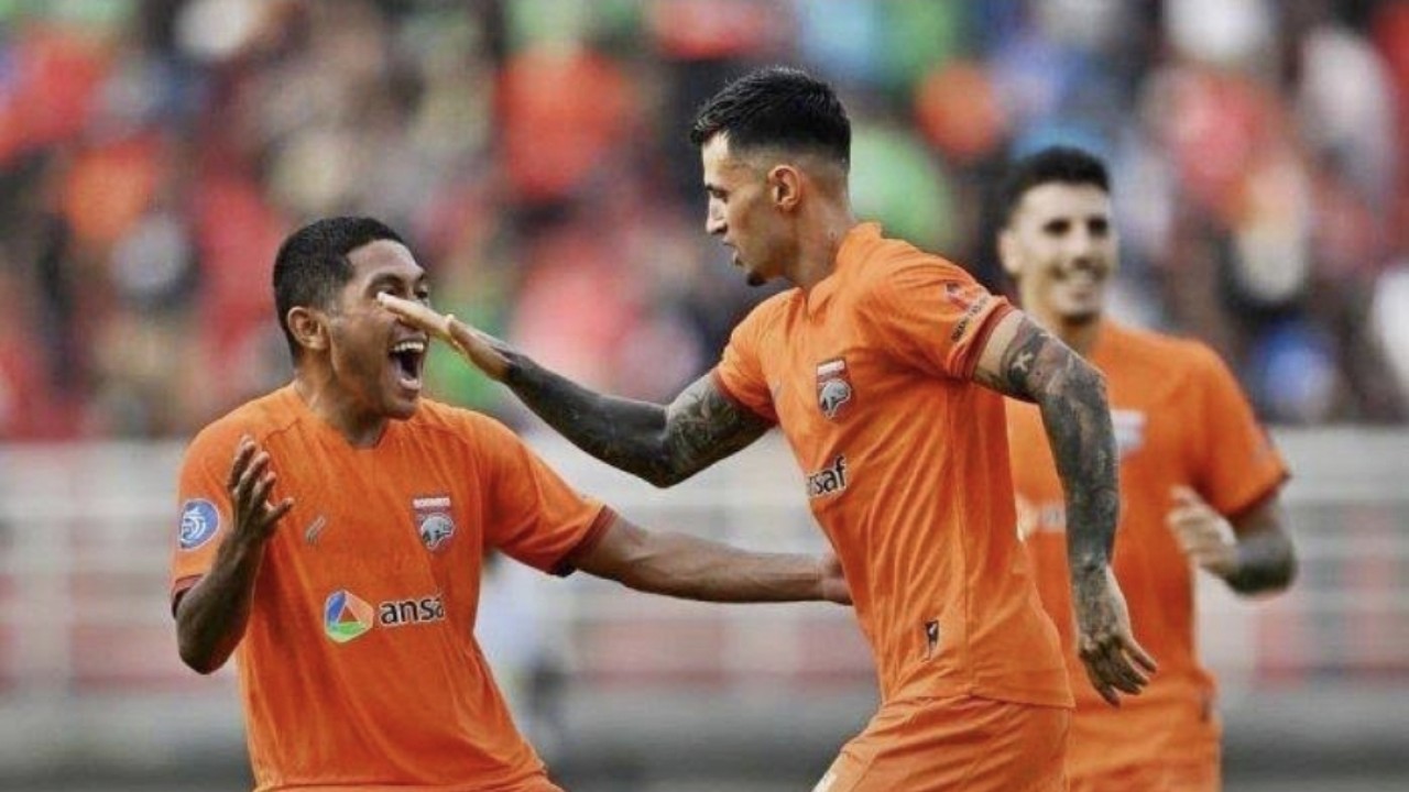 Selebrasi skuad Borneo FC di laga kontra Bhayangkara Presisi