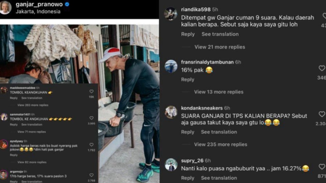 Unggahan Ganjar Pranowo di Instagram pribadinya penuh komentar netizen