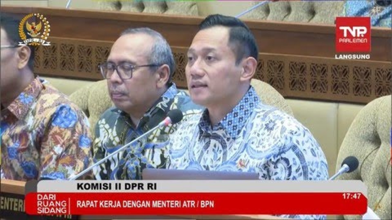 Menteri ATR/Kepala BPN Agus Harimurti Yudhoyono (AHY) saat rapat kerja dengan Komisi II DPR RI. (YouTube)
