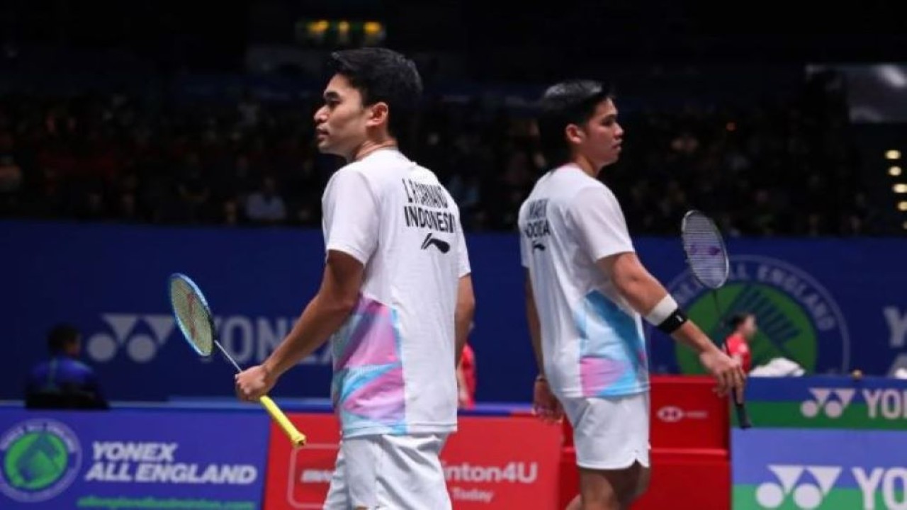 Ganda putra Indonesia Leo Rolly Carnando/Daniel Marthin tersingkir di babak pertama All England Open 2024 di Birmingham, Inggris, Rabu (13/3/2024). (Foto: Humas PBSI)