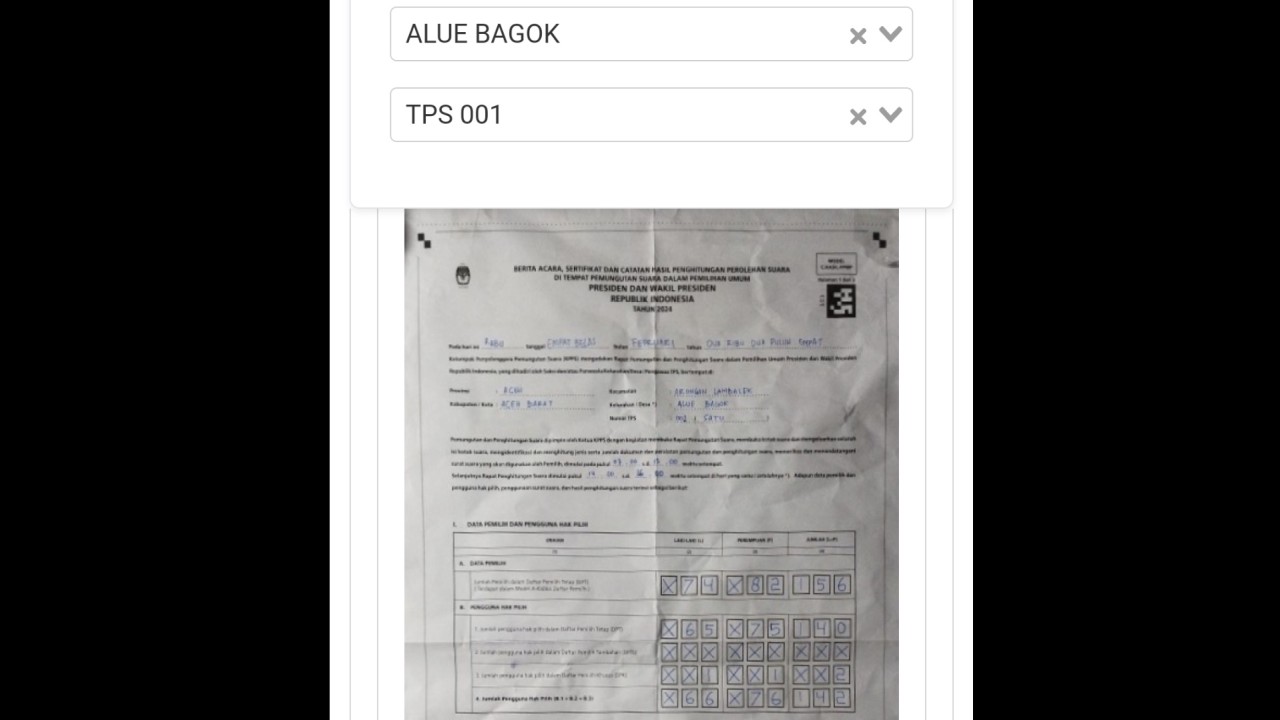 Tangkapan layar formulir C hasil yang diunggah pada Sirekap.