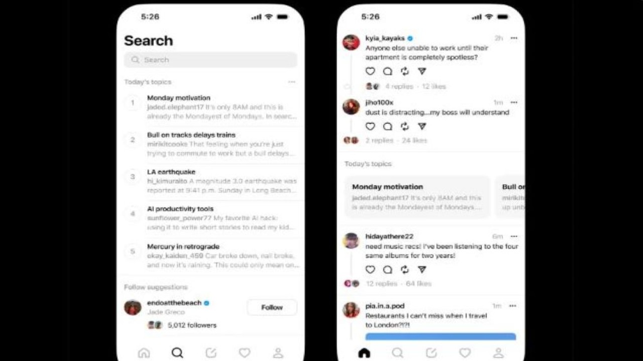 Threads akhirnya punya fitur trending topics. (Foto: Engadget)