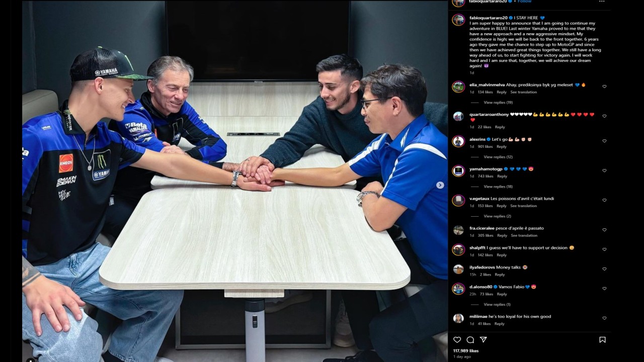 Pembalap MotoGP, Fabio Quartararo menandatangani perpanjangan kontrak bersama Yamaha (Instagram)