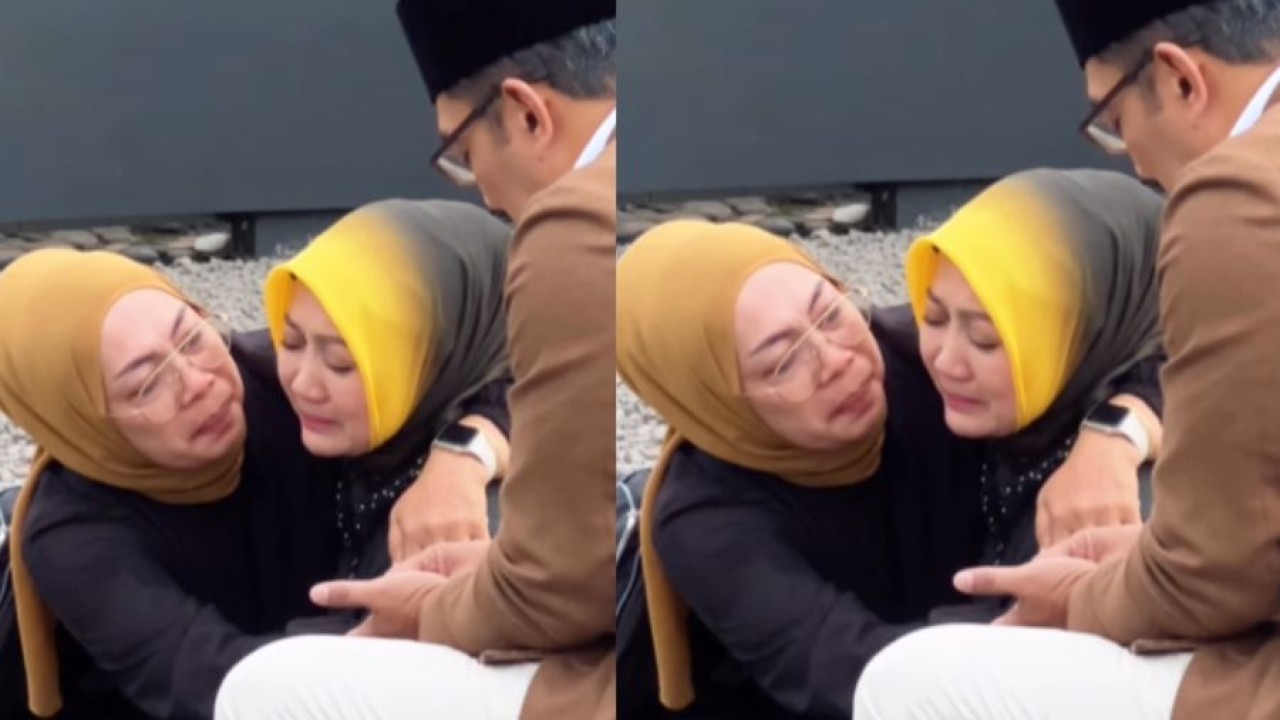 Istri Ridwan Kamil, Atalia Praratya nangis saat ziarah ke makam Eril (Instagram)