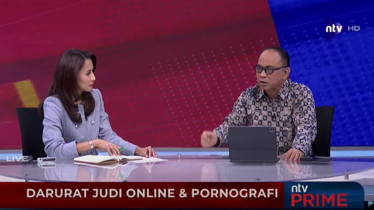 Menkominfo Budi Arie Setiadi saat menjadi narasumber dalam program NTV Prime di Nusantara TV, Selasa (30/4/2024).