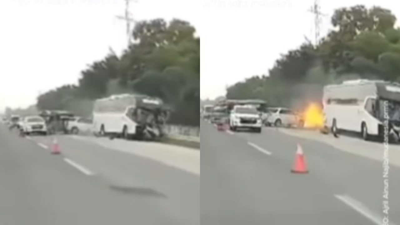 Kecelakaan di tol Cikampek (Instagram @warungjurnalis)