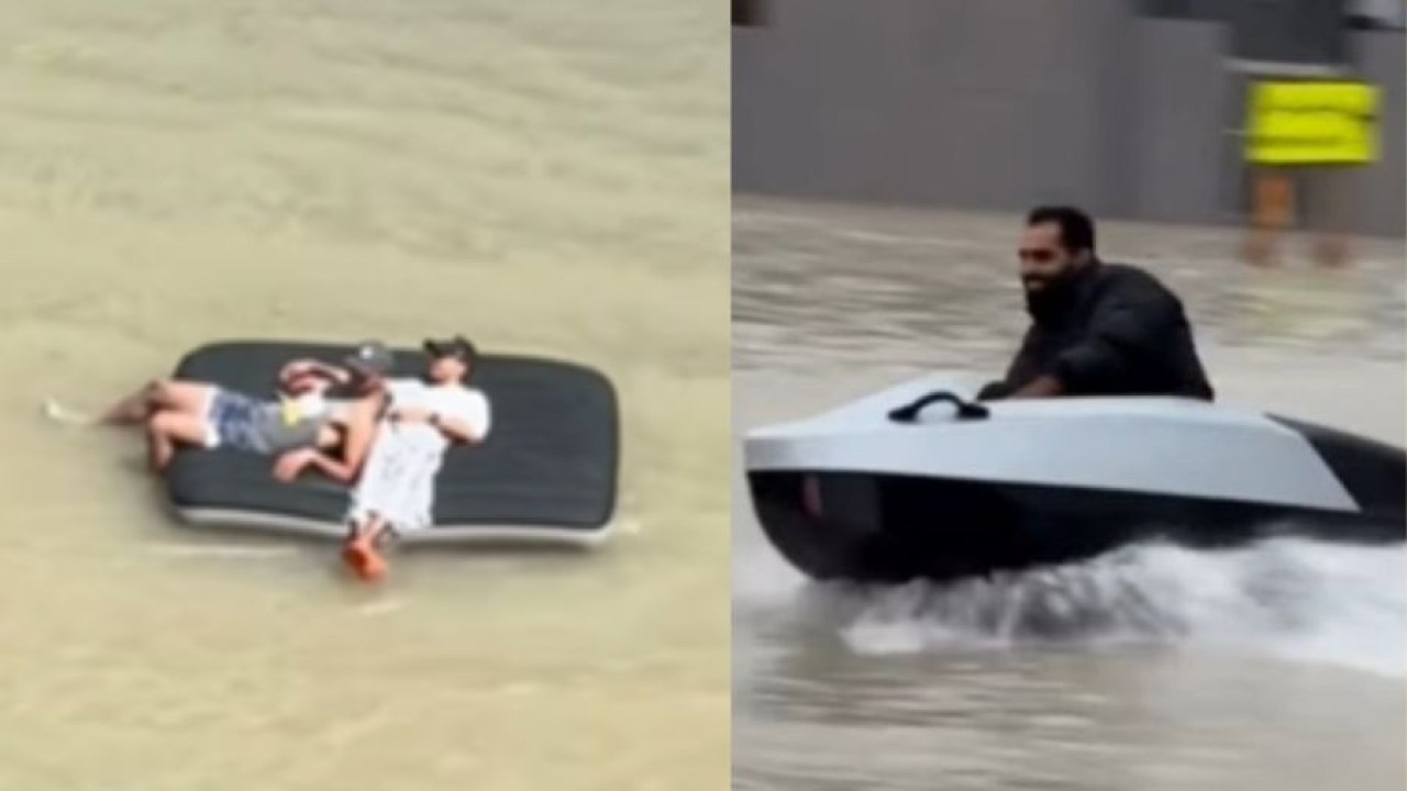 Kelakuan Kocak Warga Dubai saat banjir (Instagram)