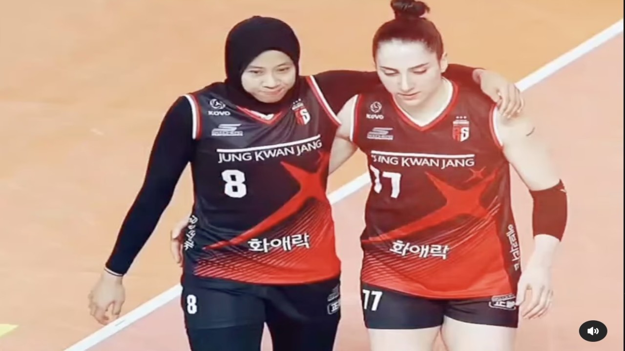 Megawati Hangestri Pertiwi bersama rekan setimnya di Red Sparks saat tampil di Liga Voli Korea Selatan (Instagram).