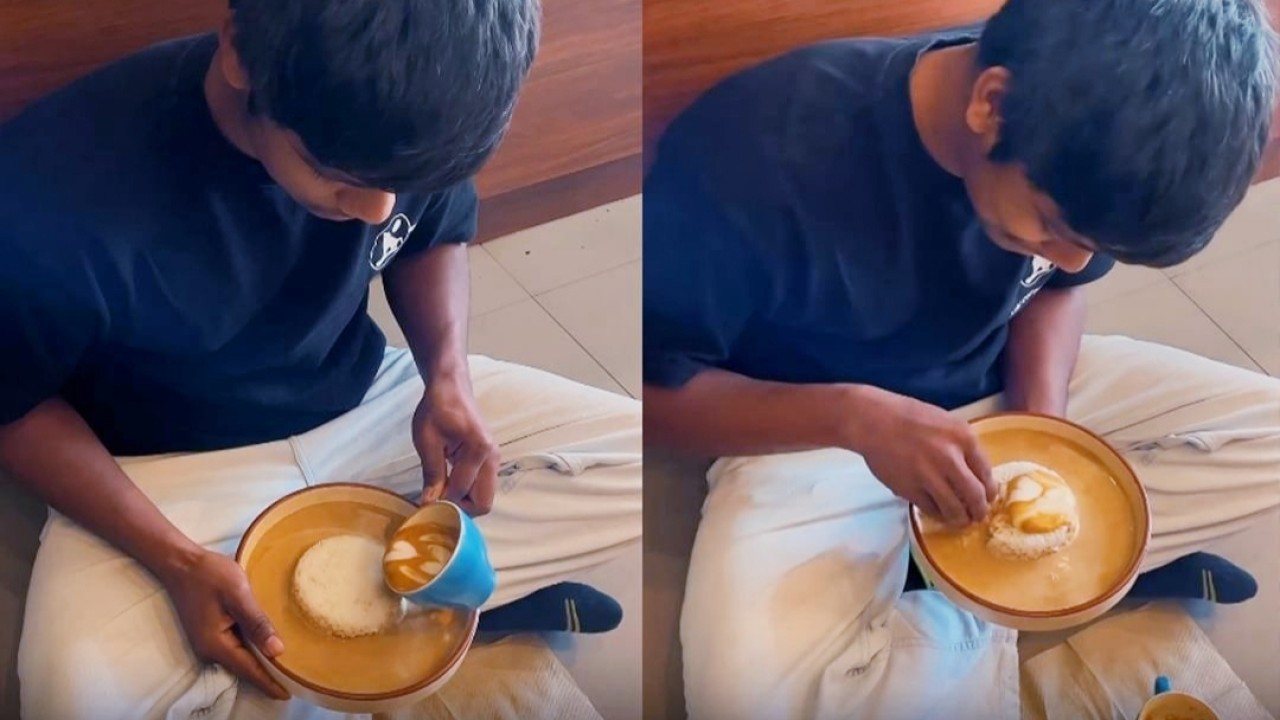 Pria bernama Naitik Chaudhari ini  Pria nekat makan nasi putih dengan kuah cappuccino/Instagram