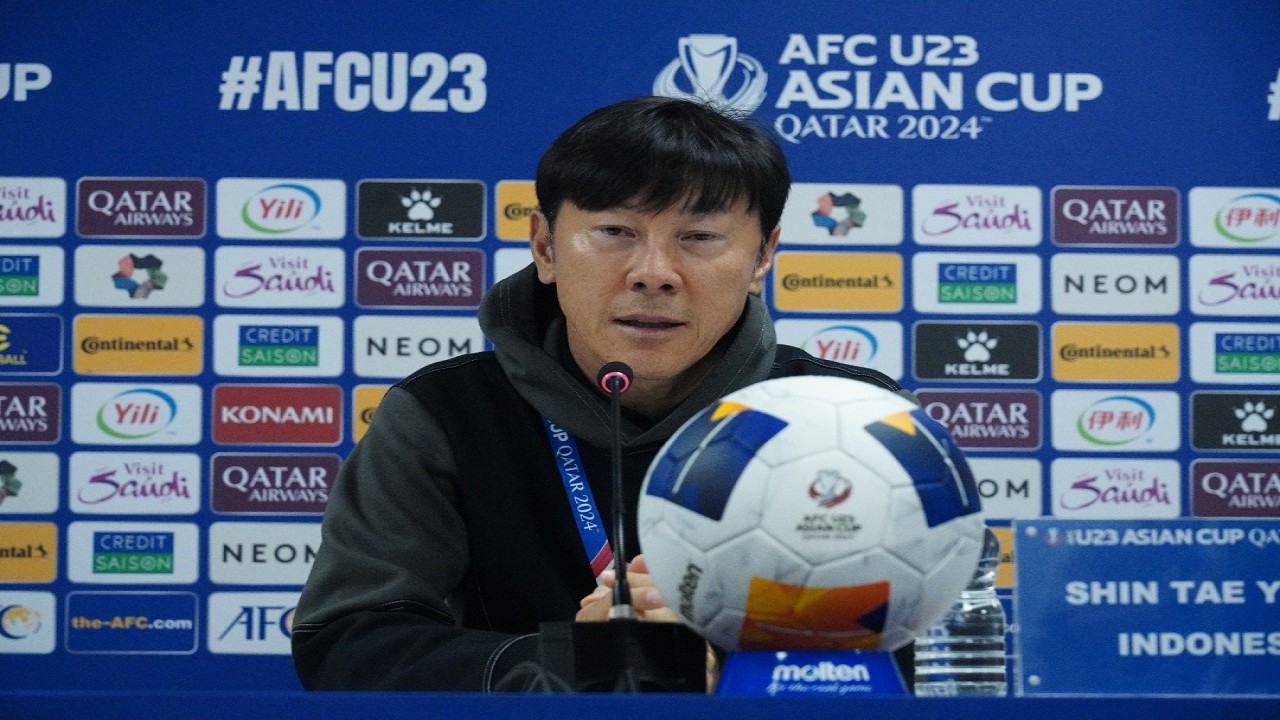 Pelatih Shin Tae-yong dalam jumpa pers Piala Asia U-23 2024. (dok PSSI)