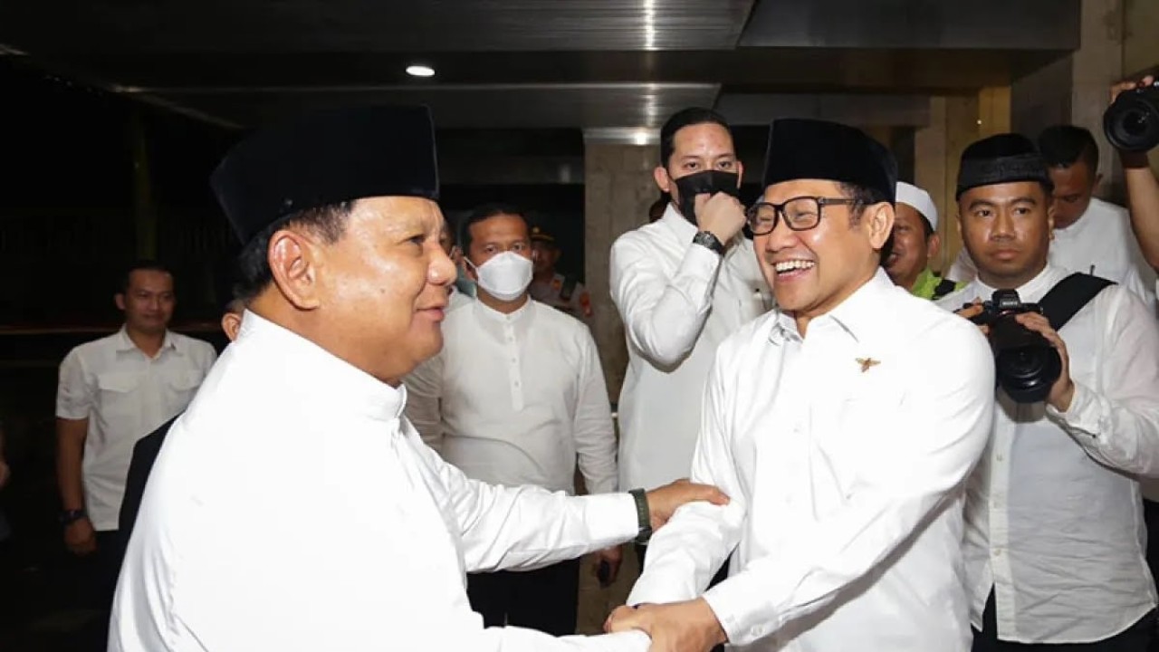 Pertemuan Prabowo Subianto dan Cak Imin pada tahun 2023 lalu. (Antara)