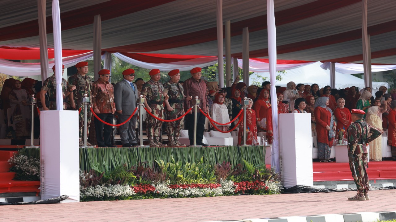 Prabowo Subianto saat upacara puncak Hari Ulang Tahun (HUT) Kopassus ke-72.