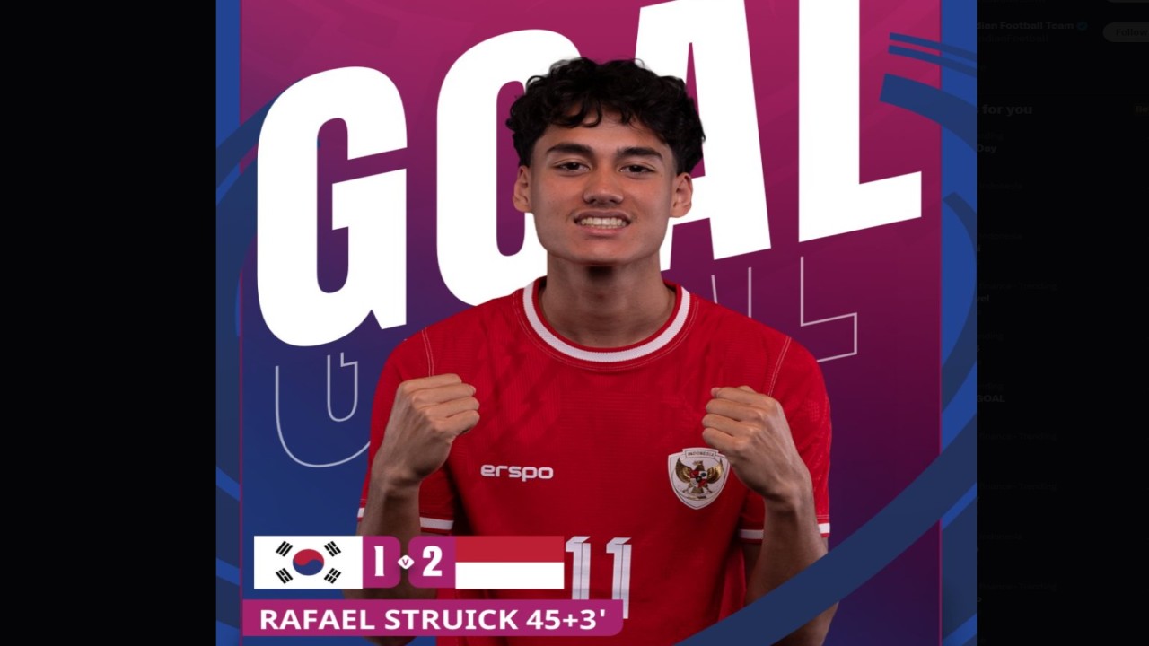 Rafael Struick tampil memukau melawan Korea Selatan U-23 lewat dua gol yang membawa Indonesia unggul 2-1 di babak pertama perempat final Piala Asia U-23 2024. (AFC)