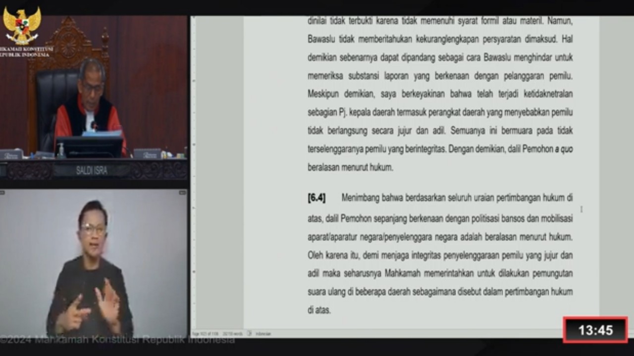 Hakim MK Saldi Isra. (YouTube)