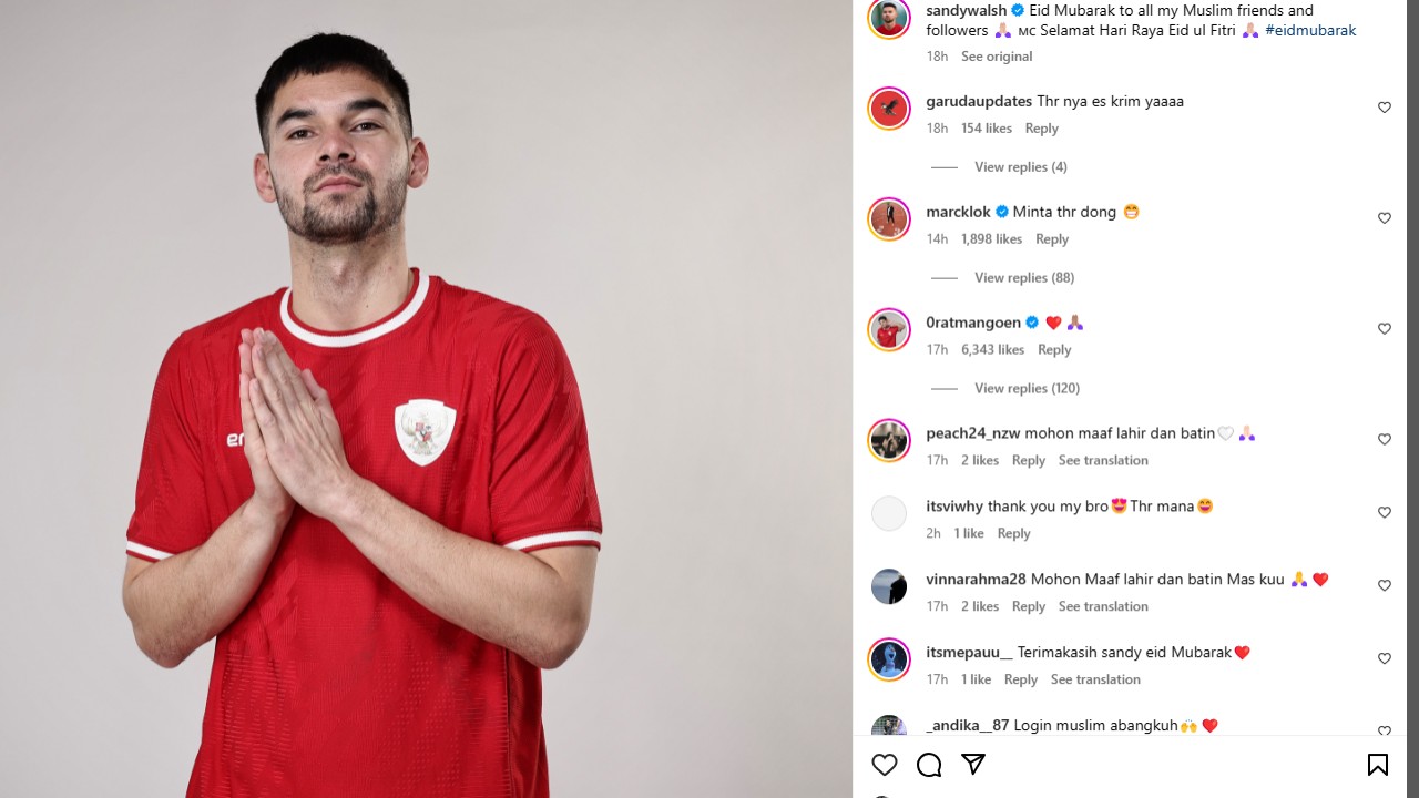 Pemain naturalisasi Indonesia, Sandy Walsh  - foto: tangkapan layar Instagram @sandywalsh.