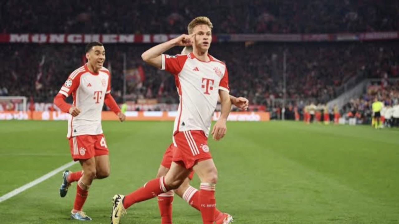 Selebrasi J. Kimmich di laga Bayern Munchen vs Arsenal