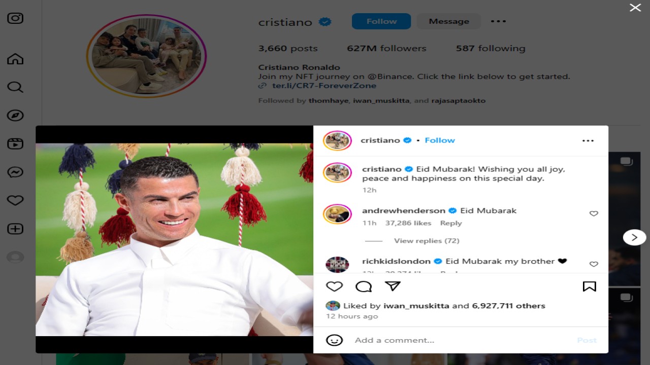 tangkapan layar Instagram @cristiano.