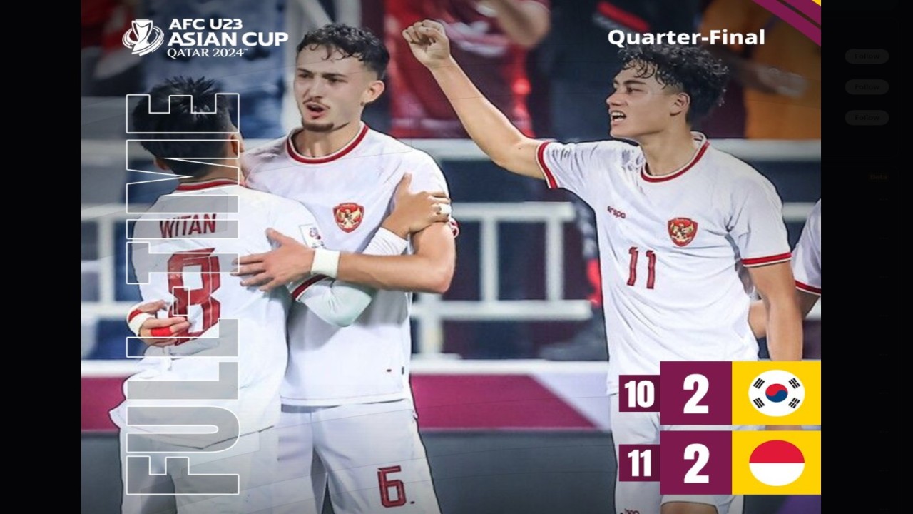 Timnas Indonesia lolos ke semifinal Piala Asia U-23 2024 usai menyingkirkan Korea Selatan. (Twitter AFC)