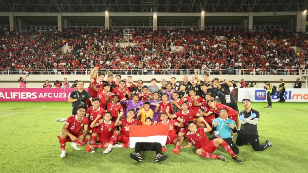 Timnas Indonesia saat memastikan diri lolos ke putaran final PIala Asia U-23 Qatar  2024. (dok.PSSI)