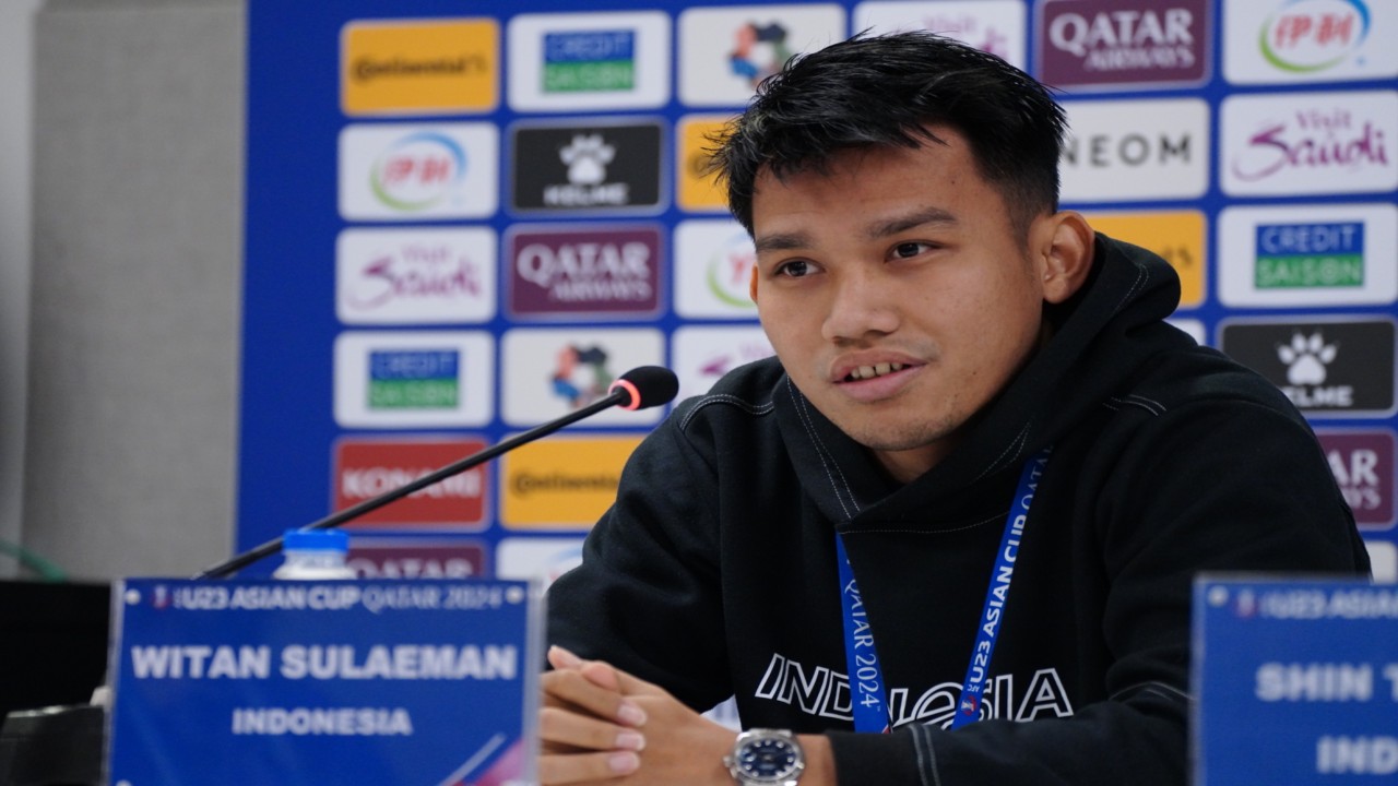 Witan Sulaeman dalam jumpa pers sebelum duel melawan Uzbekistan di Semifinal Piala Asia U-23 2024 (dok PSSI)