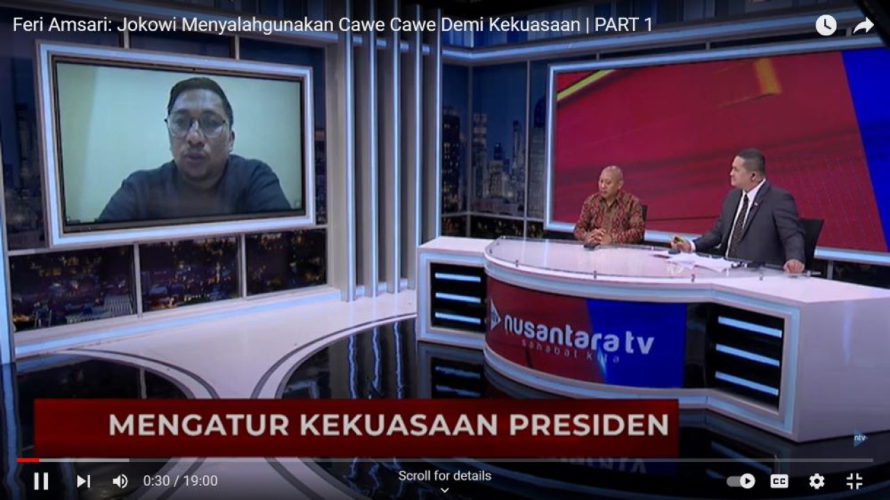 Pakar Hukum Tata Negara Feri Amsari bersama Prof Ikrar Nusa Bakti dalam program NTV Prime Dialog bertema 'Mengatur Kekuasaan Presiden' di NusantaraTV, Jumat (3/5/2024).