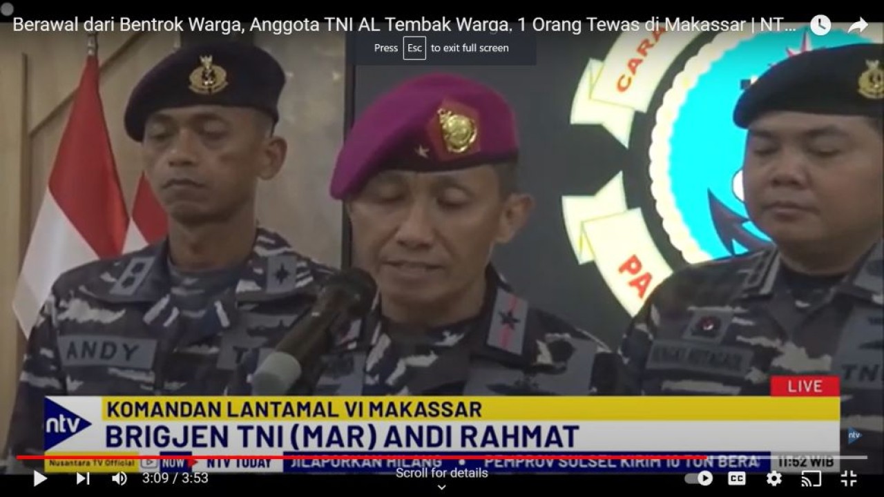 Komandan Lantamal VI Makassar Brigjen TNI Marinir Andi Rahmat mmeberikan keterangan pers terkait insiden penembakan dua warga yang dilakukan oknum TNI AL
