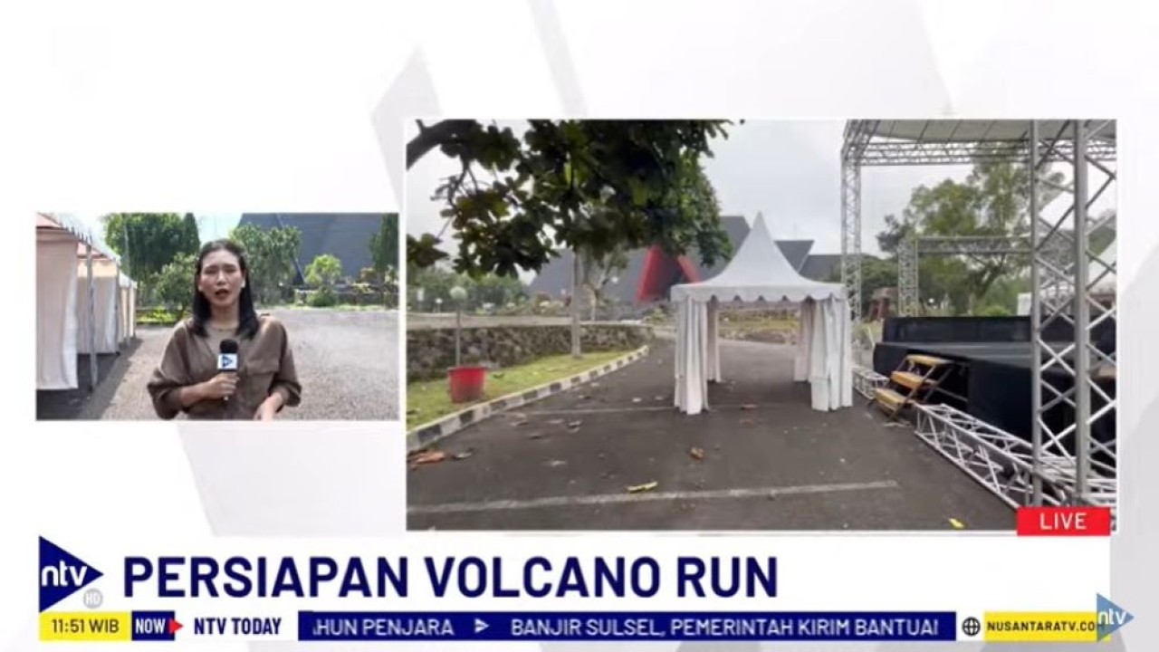 Persiapan "Volcano Run" yang bakal dihelat di sekitar Museum Gunungapi Merapi, di Harjobinangun, Pakem, Sleman, DIY.