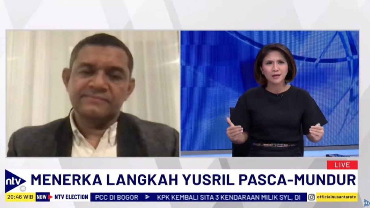 Penjabat (Pj) Ketua Umum PBB, Fahri Bachmid, saat menjadi narasumber dalam program NTV Election di Nusantara TV, Selasa (21/5/2024).