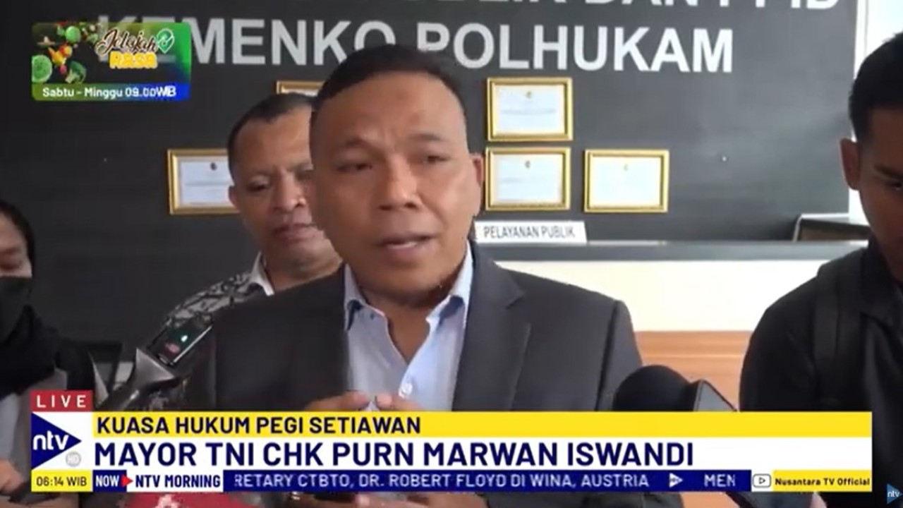 Kuasa hukum Pegi Setiawan, Mayor TNI CHK (Purn) Marwan Iswandi, mendatangi Kemenko Polhukam pada Selasa (25/6/2024).