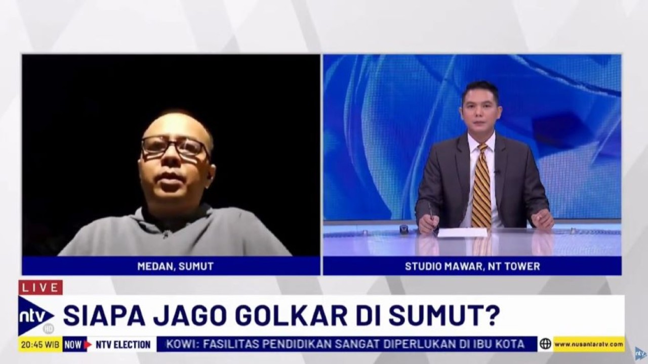 Pengamat politik dari USU, Fernanda Putra Adela saat menjadi narasumber dalam program NTV Election di Nusantara TV, Selasa (4/6/2024).