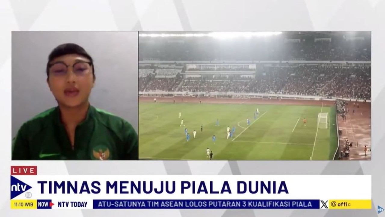 Kiper Timnas Putri Indonesia, Yolanda Krismonica saat menjadi narasumber dalam program NTV Today di Nusantara TV, Rabu (12/6/2024).