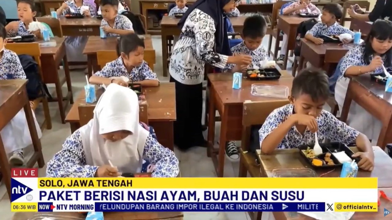 Uji coba makan siang gratis dilaksanakan di SD Negeri Tugu Kecamatan Jebres, Solo, Jawa Tengah.