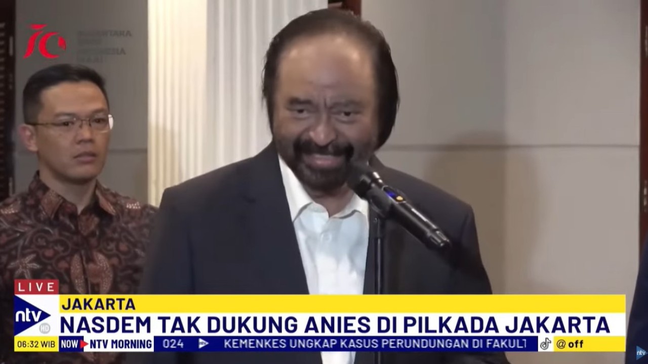 Ketua Umum Partai Nasdem Surya Paloh resmi menyatakan sikap tidak mengusung Anies Baswedan di Pilkada Jakarta 2024.