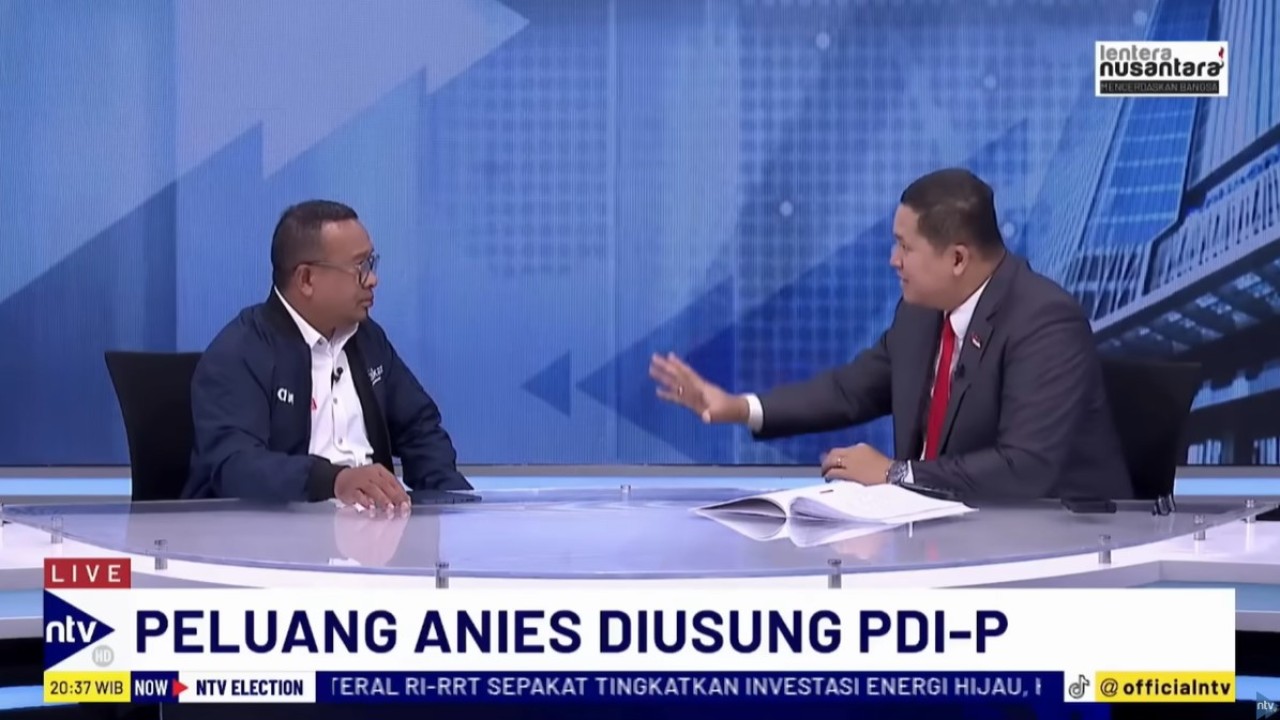 Jubir relawan Anies, Iwan Tarigan saat menjadi narasumber dalam program Dialog NTV Election di Nusantara TV, Jumat (23/8/2024).