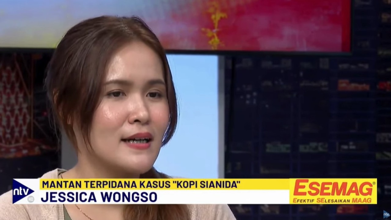 Jessica Wongso saat hadir pada edisi khusus NTV Interview: Suara Hati Jessica Wongso, di Nusantara TV yang dipandu presenter Patricia Cynthia Mapaliey.