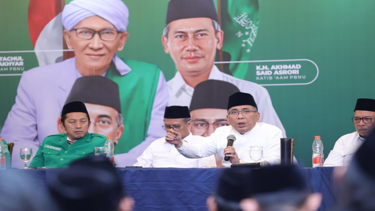 Ketua Umum PBNU KH Yahya Cholil Staquf (Gus Yahya) memberikan keterangan pers soal dinamika hubungan PBNU dengan PKB/Foto: Istimewa