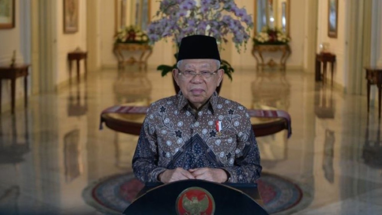 Wakil Presiden (Wapres) KH Ma'ruf Amin memberikan ucapan dalam rangka memperingati HUT Ke-79 RI. (Foto: ANTARA/HO-Biro Pers Sekretariat Wapres)