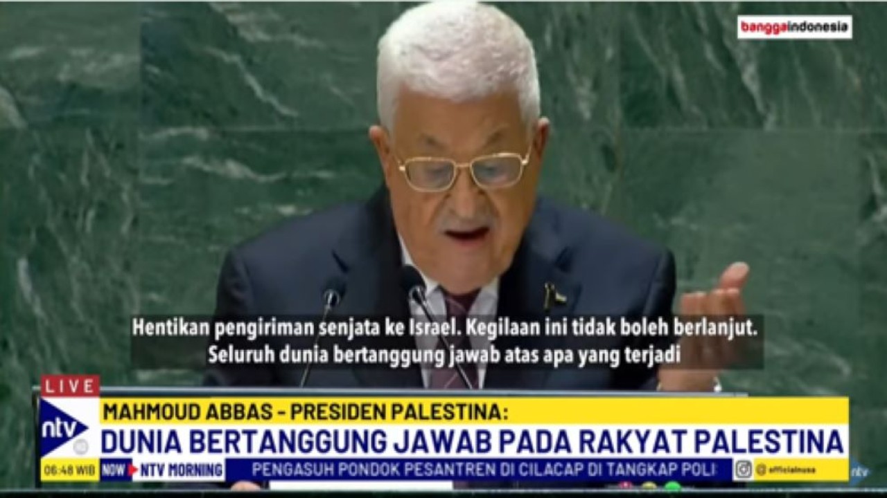 Presiden Palestina Mahmoud Abbas berpidato di Majelis Umum PBB