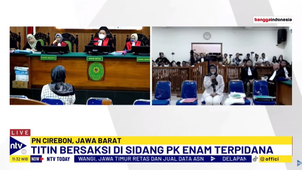 Titin Prialianti saat menjadi saksi di sidang peninjauan kembali (PK) perdana Sudirman, di Pengadilan Negeri (PN) Cirebon, Jawa Barat (Jabar), Rabu (25/9/2024).
