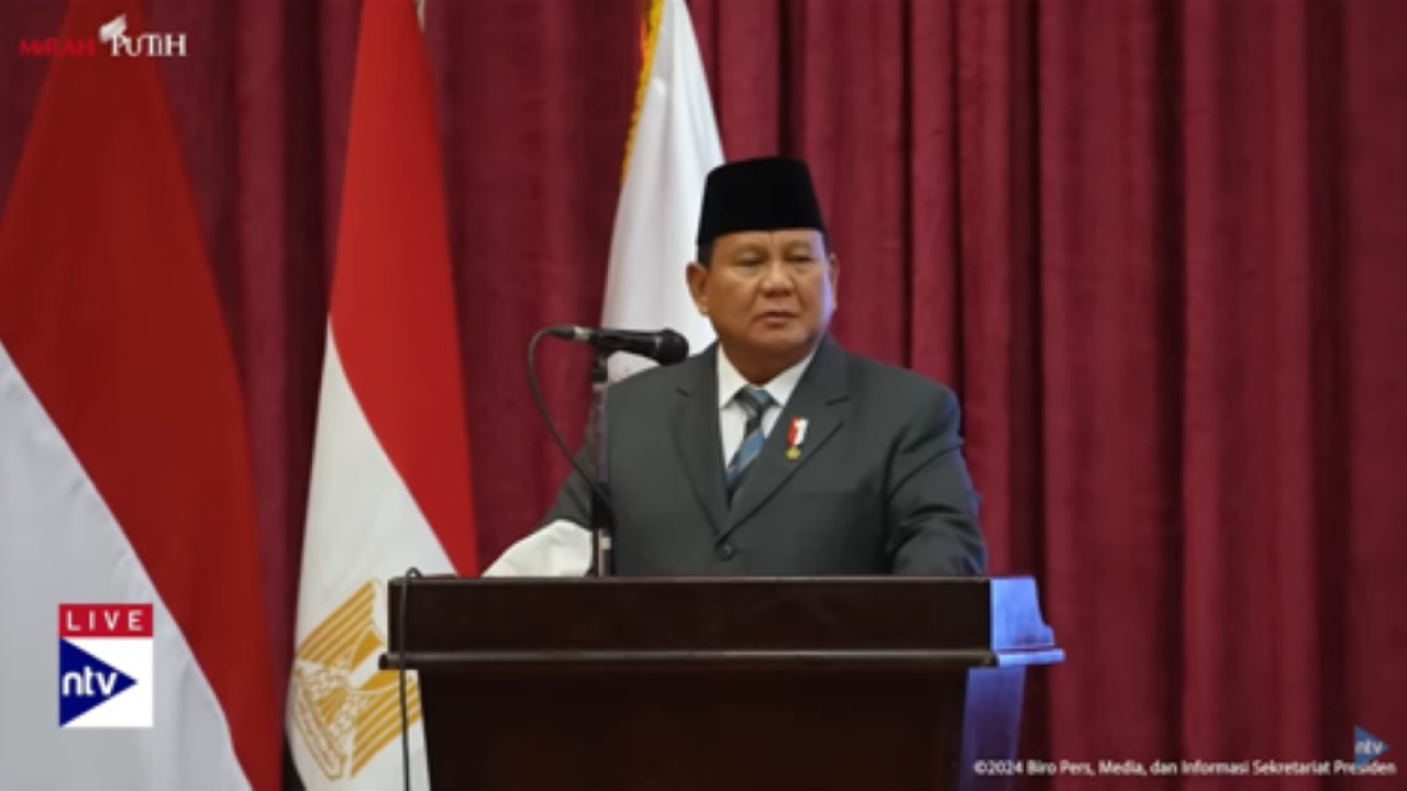Presiden Prabowo Subianto berpidato di hadapan para mahasiswa Indonesia di Kairo, Mesir