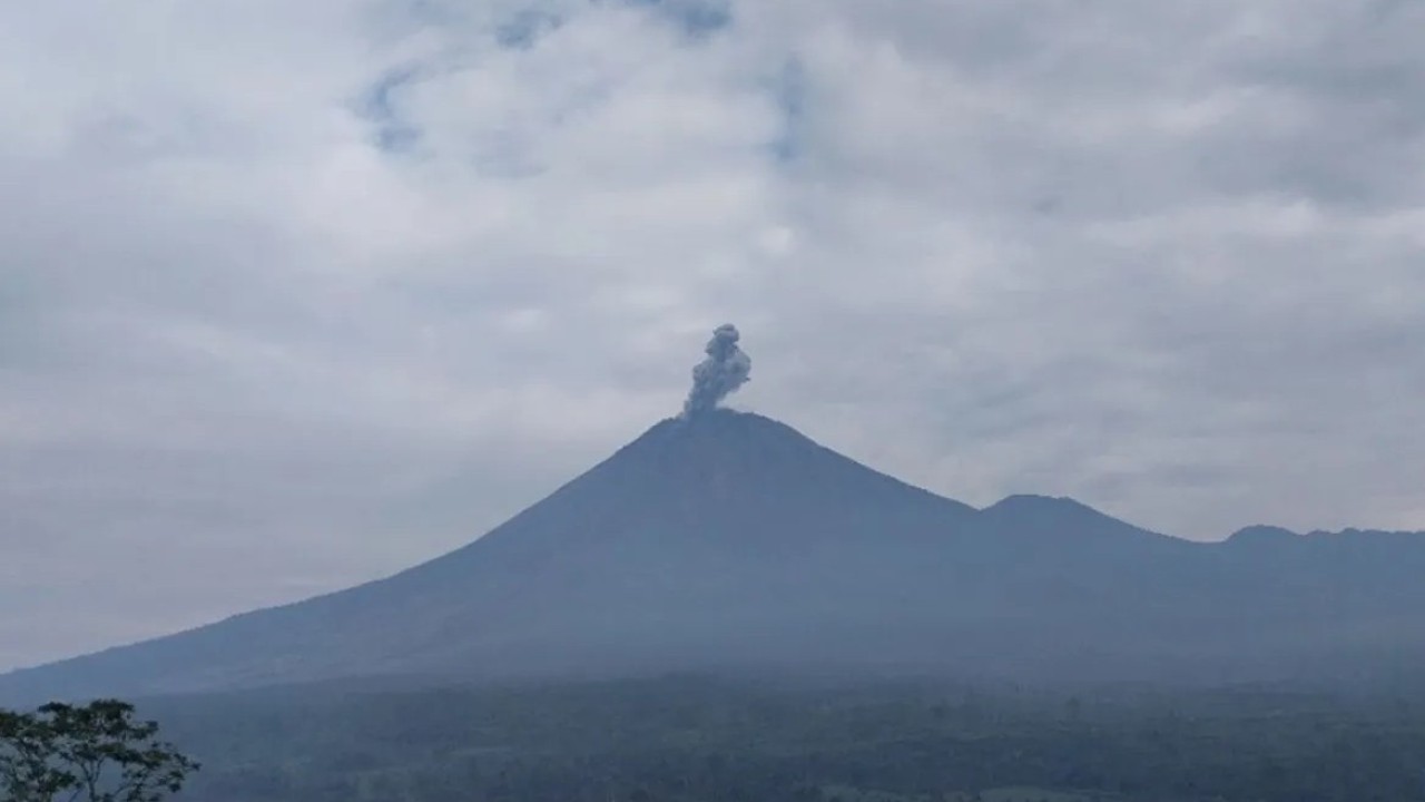 Gunung Semeru erupsi dengan letusan setinggi 800 meter di atas puncak pada Sabtu (19/4/2025) pagi. (Foto: ANTARA/HO-PVMBG)
