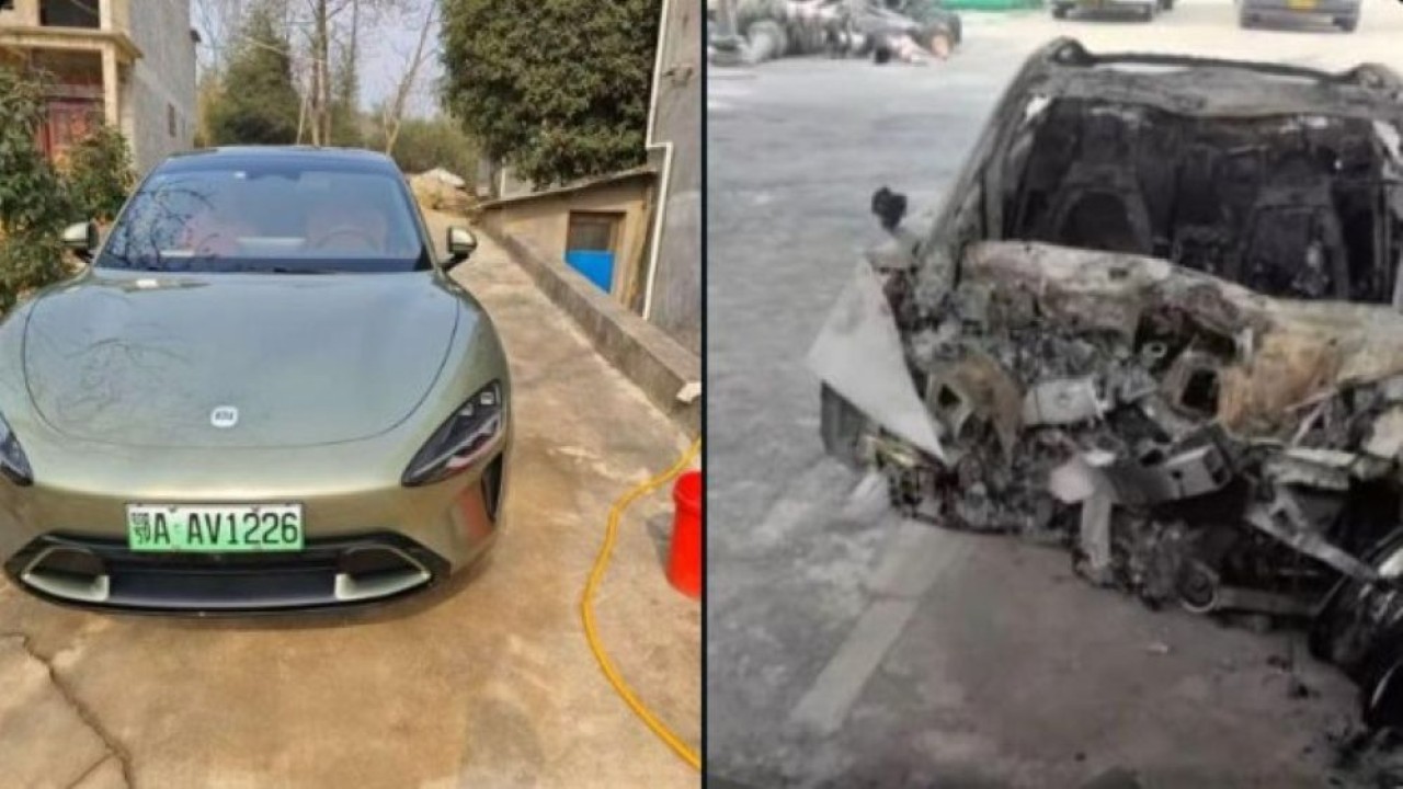 Xiaom SU7 sebelum dan sesudah kecelakaan. (Foto: Istimewa via Gizmochina)