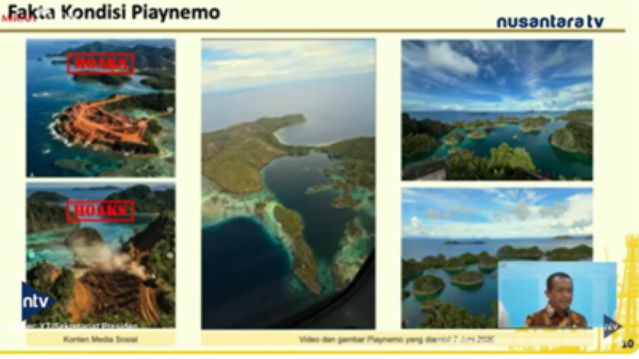 Menteri ESDM Bahlil Lahadalia memperlihatkan foto dan video pantauan udara di Pulau Gag