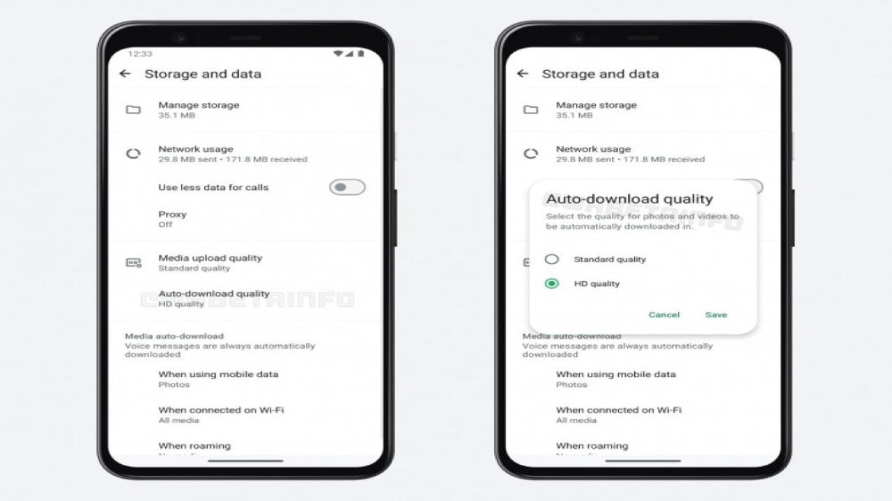WhatsApp menghadirkan fitur baru yang memungkinkan pengguna memilih kualitas unduhan otomatis foto dan video. (Foto: Istimewa/WABetaInfo)