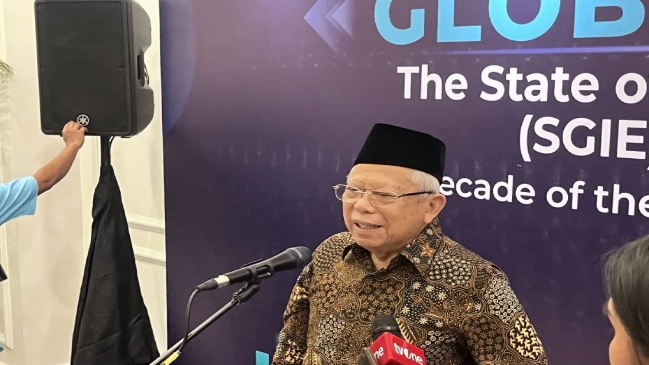 Wakil Presiden ke-13 RI Ma'ruf Amin dalam agenda Global Launch The State of Global Islamic Economy (SGIE) Report 2024/2025 di Jakarta, Selasa (8/7/2025). ANTARA/M. Baqir Idrus Alatas (Muhammad Baqir Idrus Alatas)