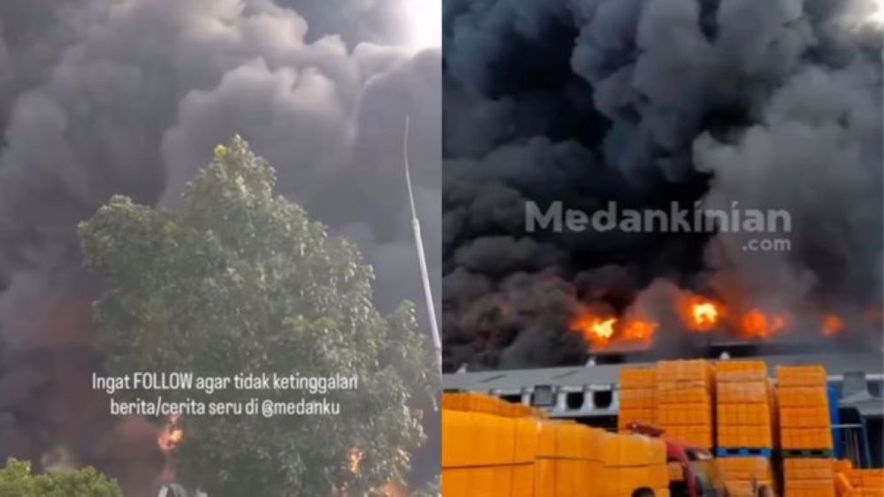 Sebuah pabrik minyak kelapa sawit di Kecamatan Medan Labuhan ludes terbakar/ist