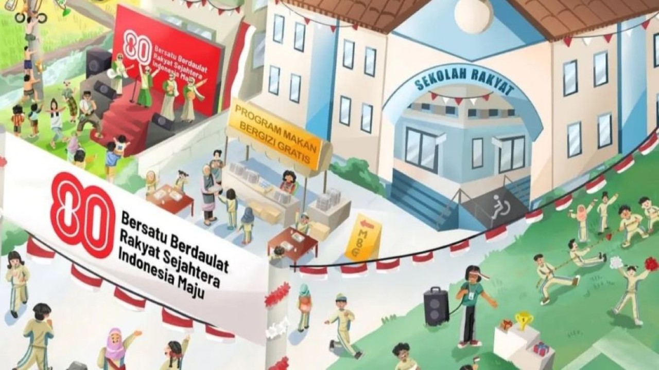 Ilustrasi sejumlah program prioritas Pemerintahan Presiden Prabowo Subianto, seperti Sekolah Rakyat, Makan Bergizi Gratis, dan Koperasi Desa/Kelurahan Merah Putih yang diunggah akun Instagram Sekretariat Kabinet (@sekretariat.kabinet), Minggu (17/8/2025). (Foto: ANTARA/Instagram/@sekretariat.kabinet)