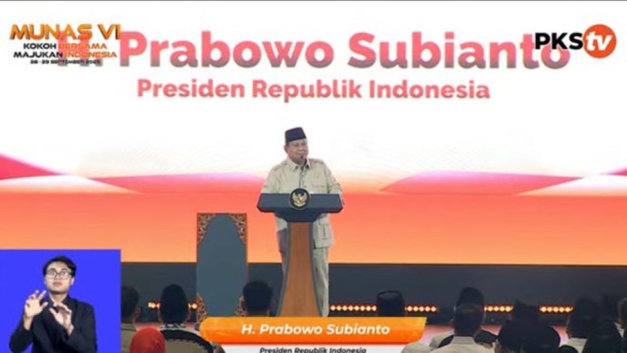 Presiden Prabowo Subianto saat berpidato pada Munas IV PKS